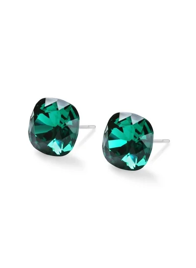 Seona Seona Sophia 10mm Cushion Cut Crystal Earrings – Hypoallergenic Stud Earrings for Women, Tarnish‑Free Stainless Steel Jewelry for Sensitive Ears - Emerald